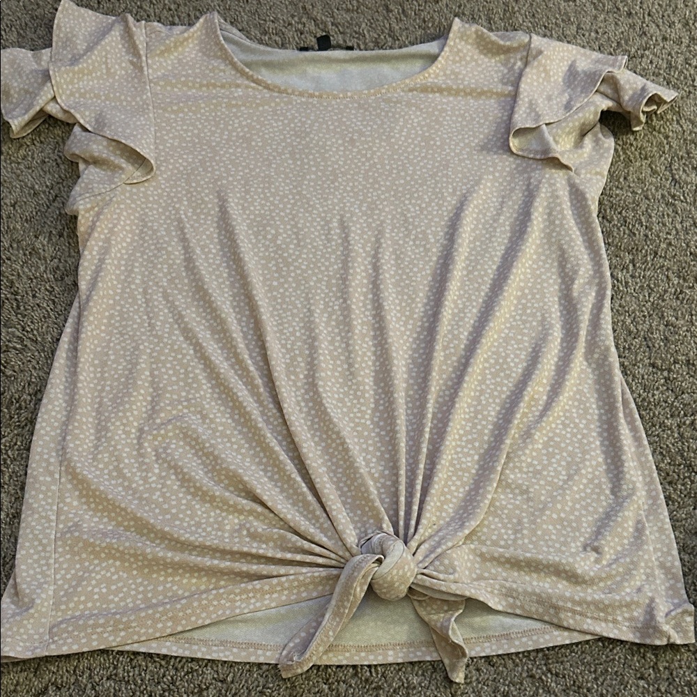 Cream & White Polka Dot Ruffle Sleeve Top
